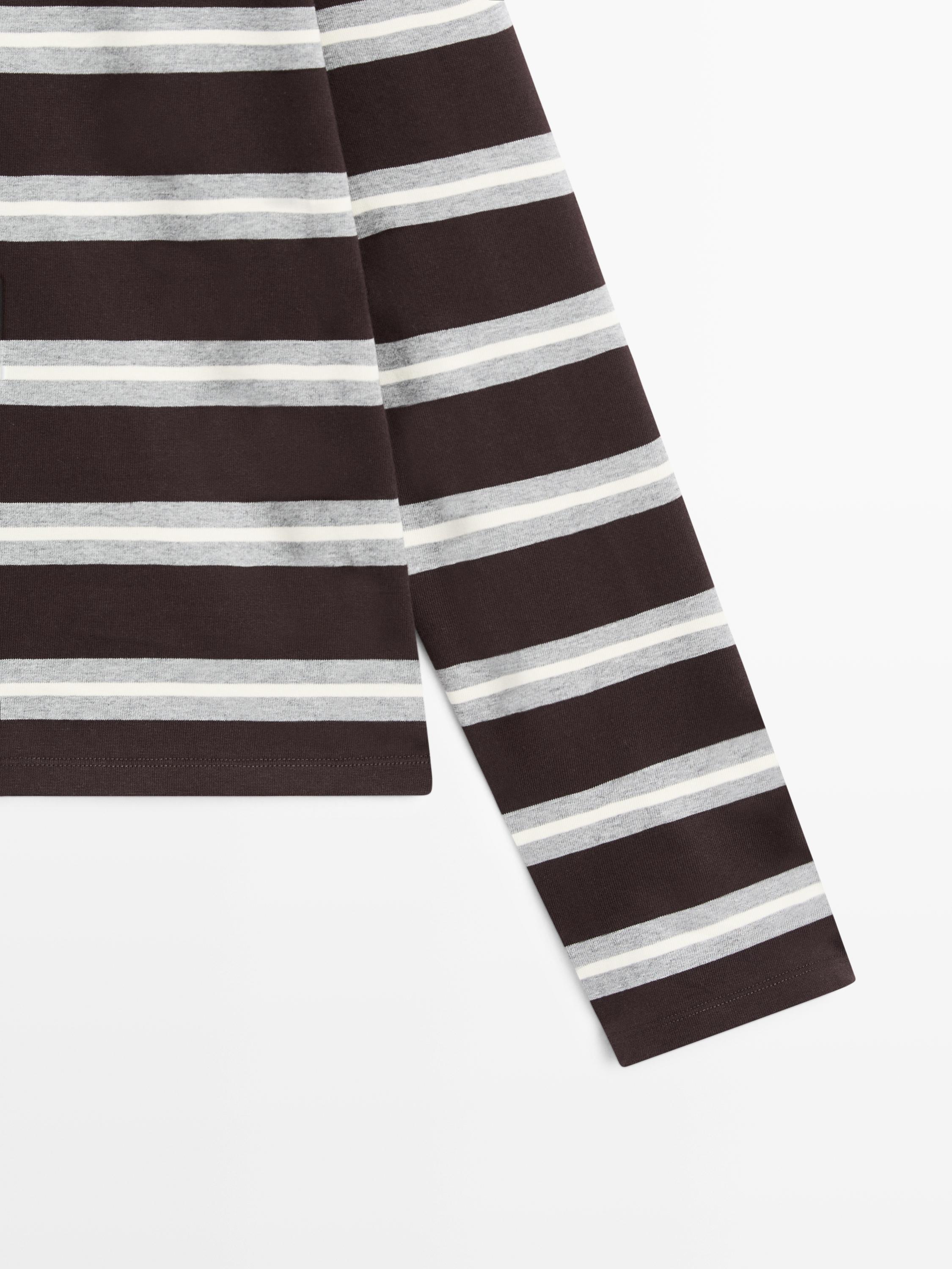 Striped long sleeve cotton polo shirt